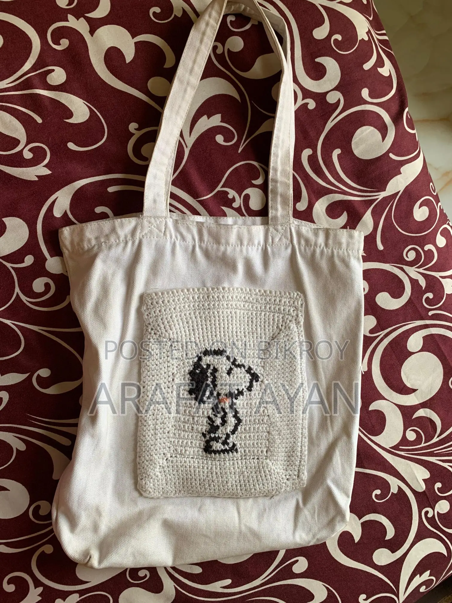Used Tote Bag With Crochet Work