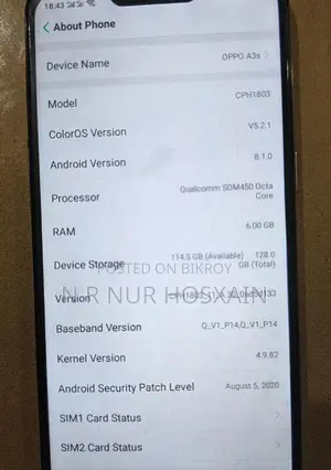 OPPO A3s 6GB RAM 128GB ROM (Used)