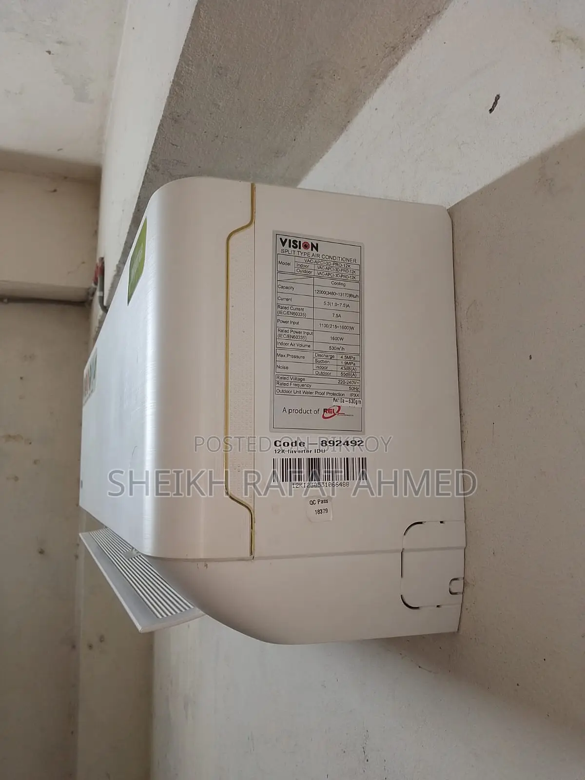 Vision 1 Ton Split Type APCI Inverter 3D Pro AC