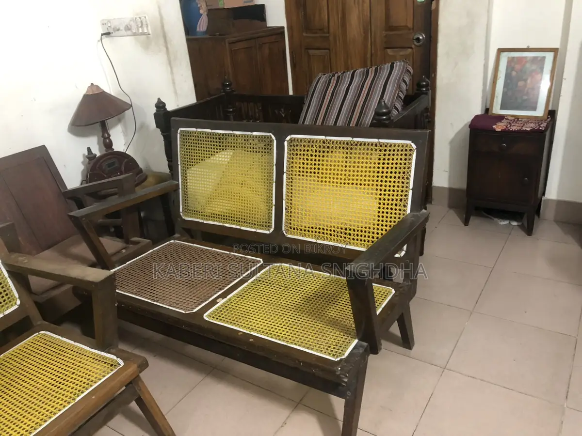 Antique Wooden Frame & Plastic Weaving Sofas