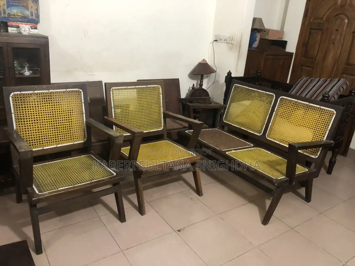 Antique Wooden Frame & Plastic Weaving Sofas