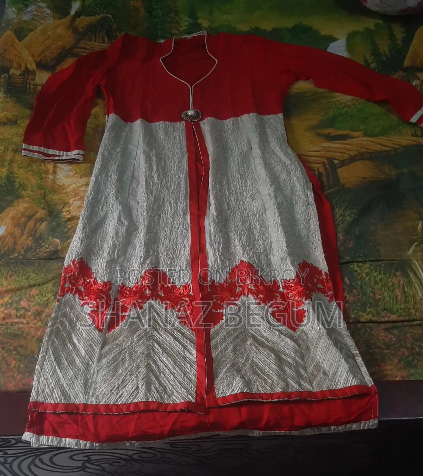 Cotton 2-Piece Embroidered Red One-Piece