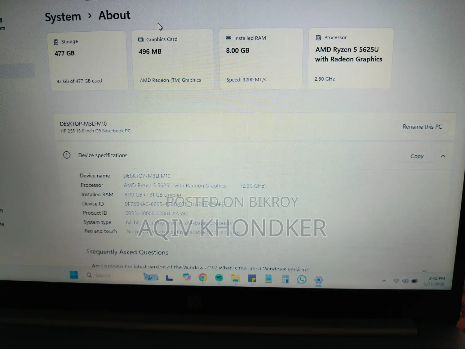 HP 255 G9 AMD Ryzen 5 5625U 8GB RAM, 512 SSD Asteroid Silver Laptop