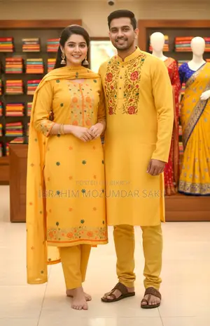 Block Three Piece & Panjabi Couple Set