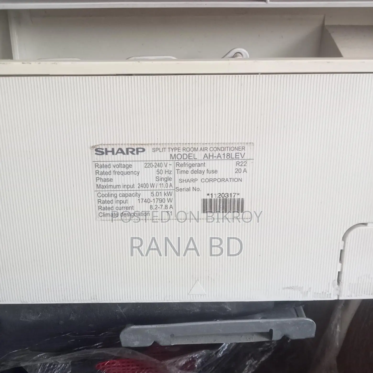 Only Sharp Indoor 1.5 Ton R22 Gas