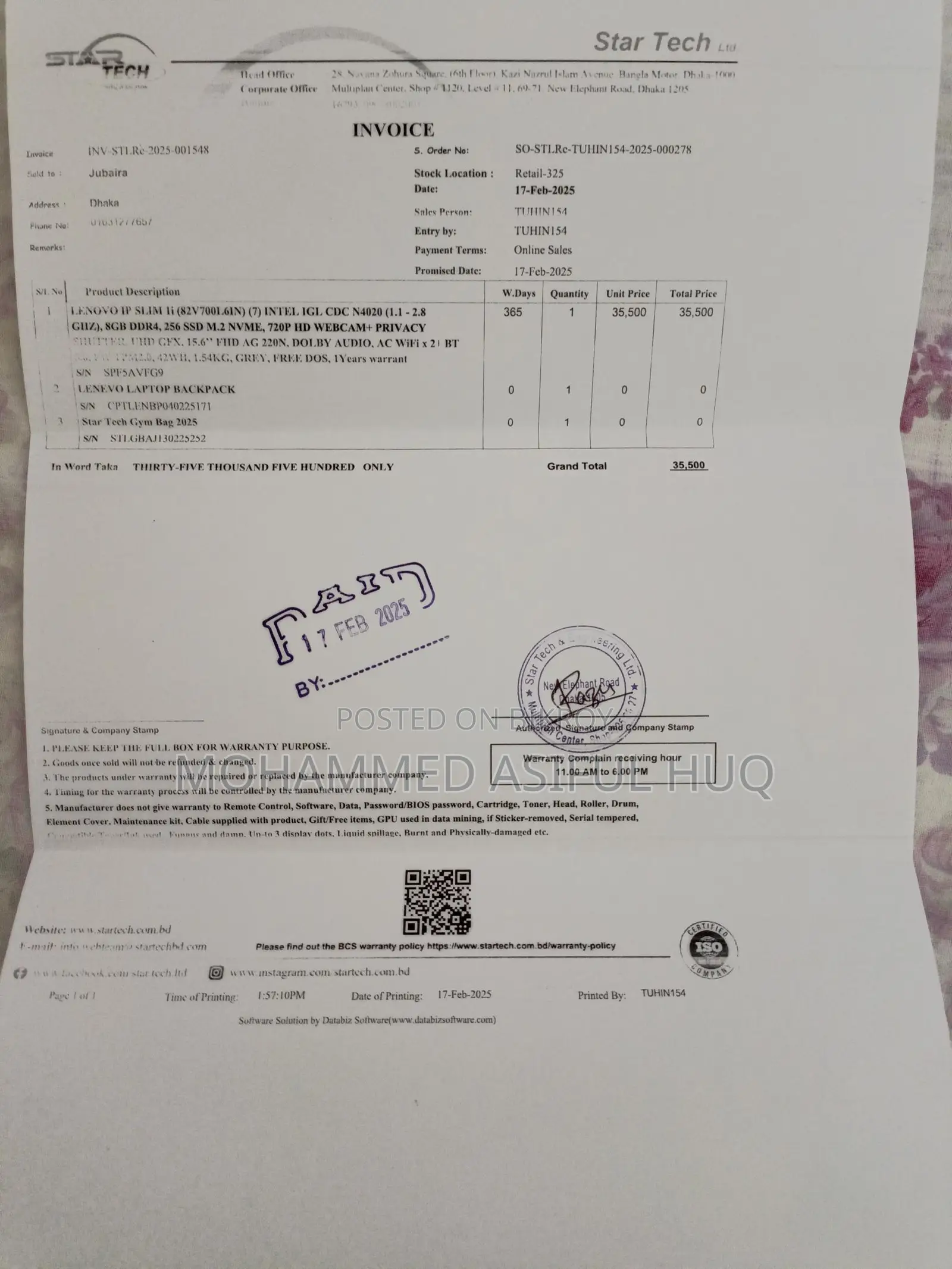 Lenovo Ip Slim 3i Laptop (full Box & Memo) | Like New 8gb/256gb