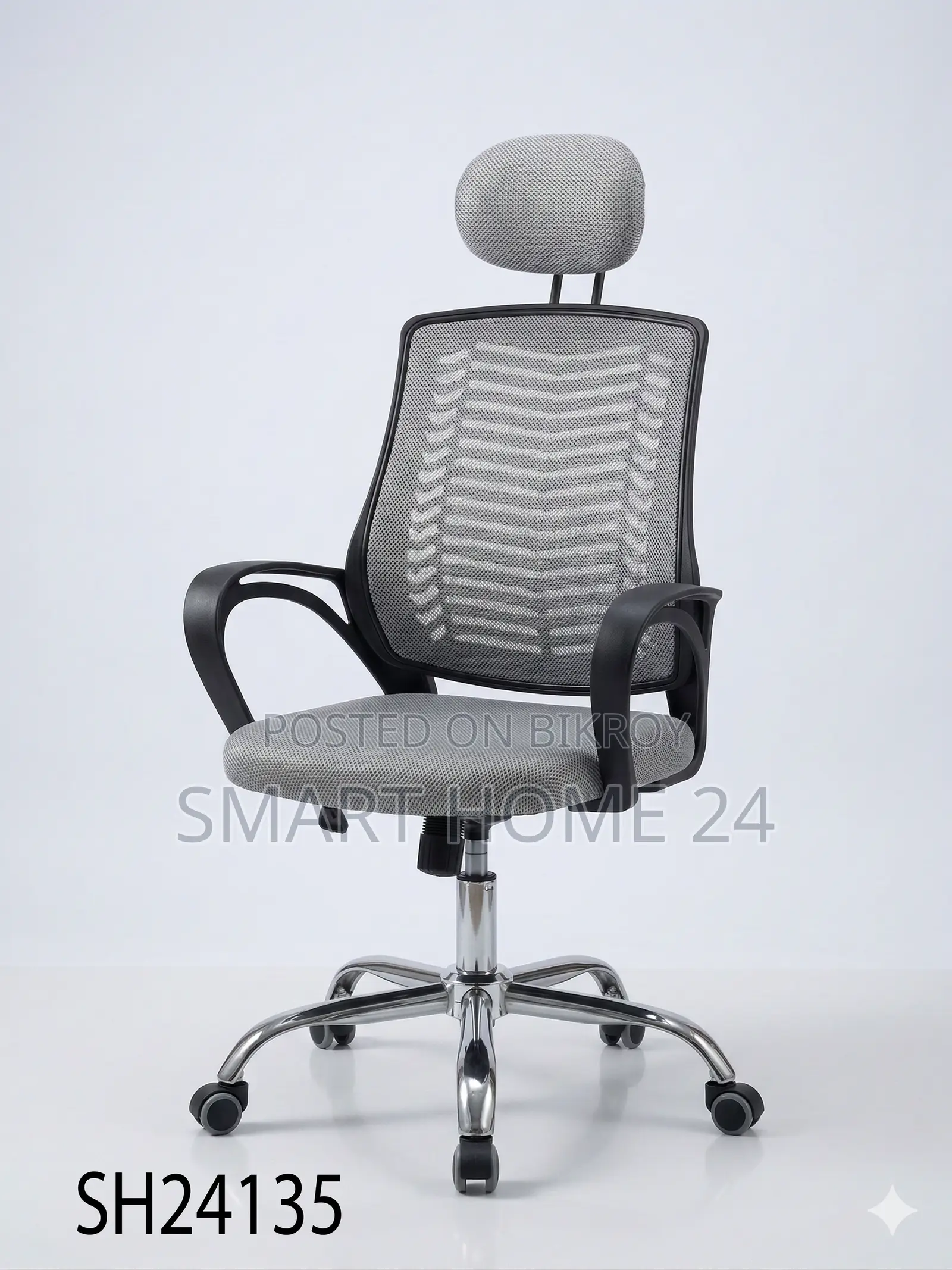 Premium Grey Ergonomic Mesh Office Chair with Headrest