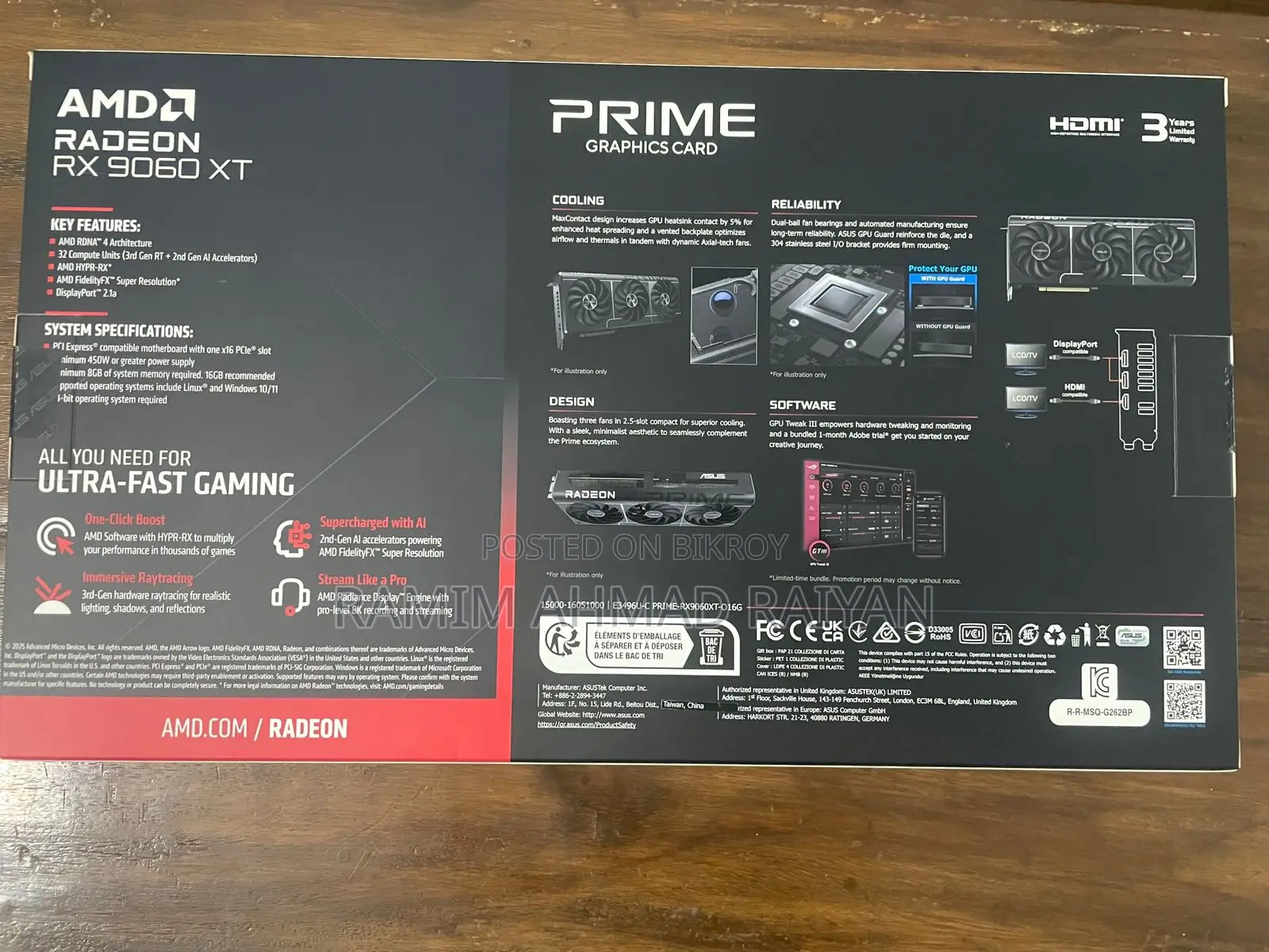 ASUS PRIME Radeon RX 9060XT O16G OC 16GB GDDR6 Graphics Card