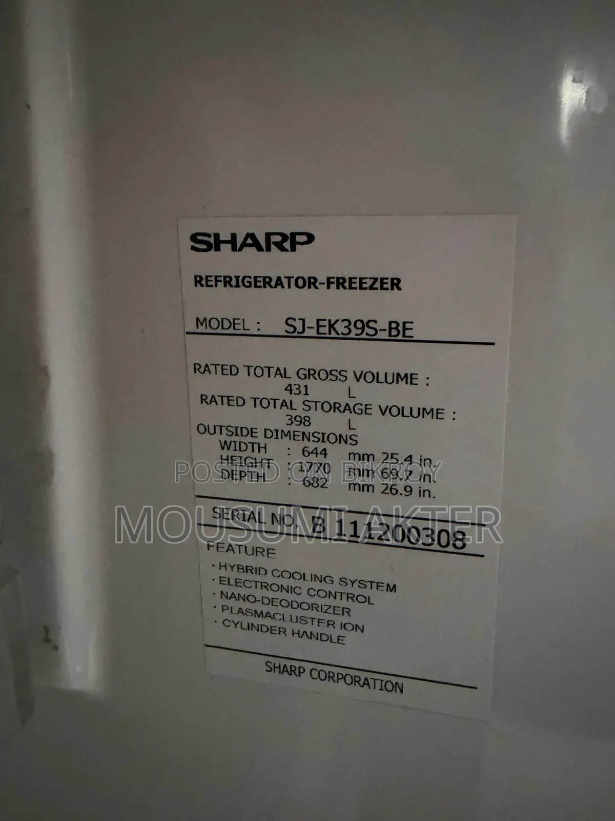 Sharp 431 Litre Fridge