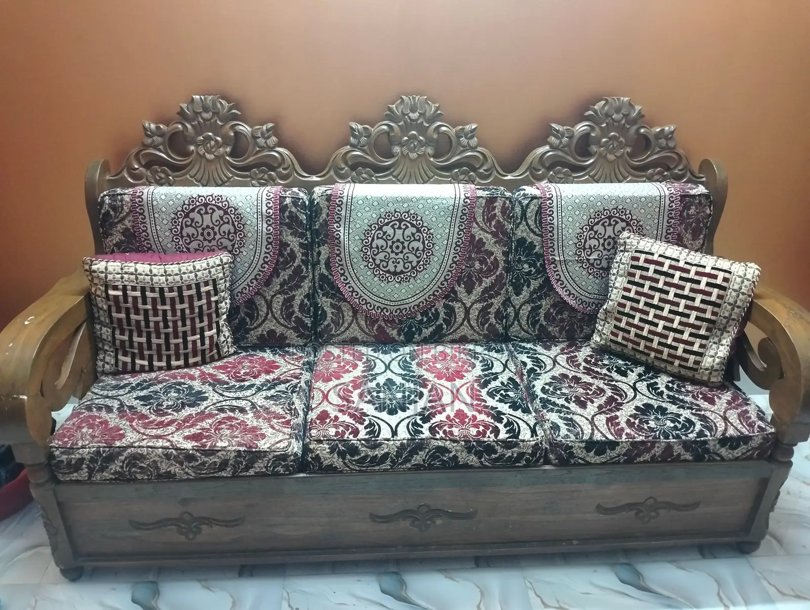 Teak Wood 3-Seater Sofa and Center Table