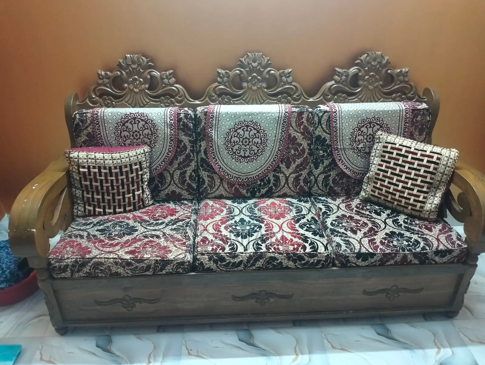 Teak Wood 3-Seater Sofa and Center Table