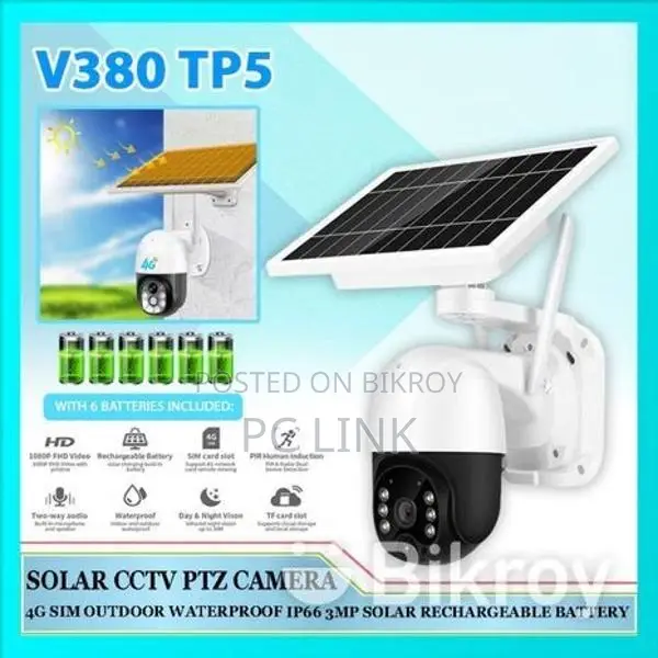 Solar Powered Outdoor PTZ Security v380 4G IP Camera