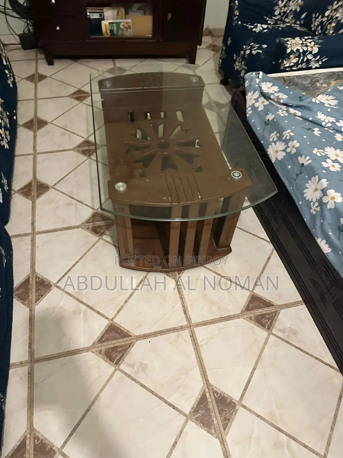 Modern Glass Top Center Table – Solid Wood Base (Used)