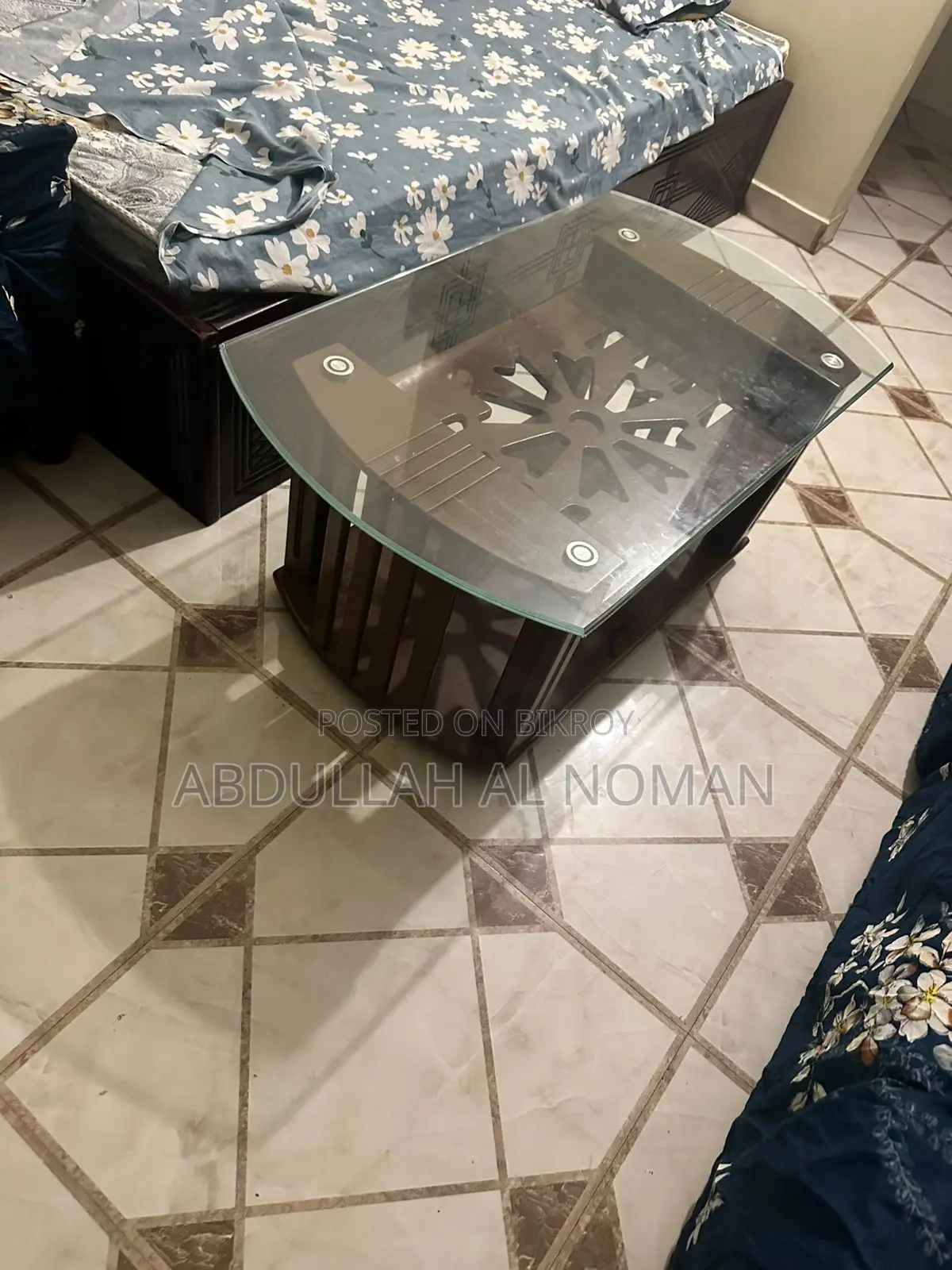 Modern Glass Top Center Table – Solid Wood Base (Used)