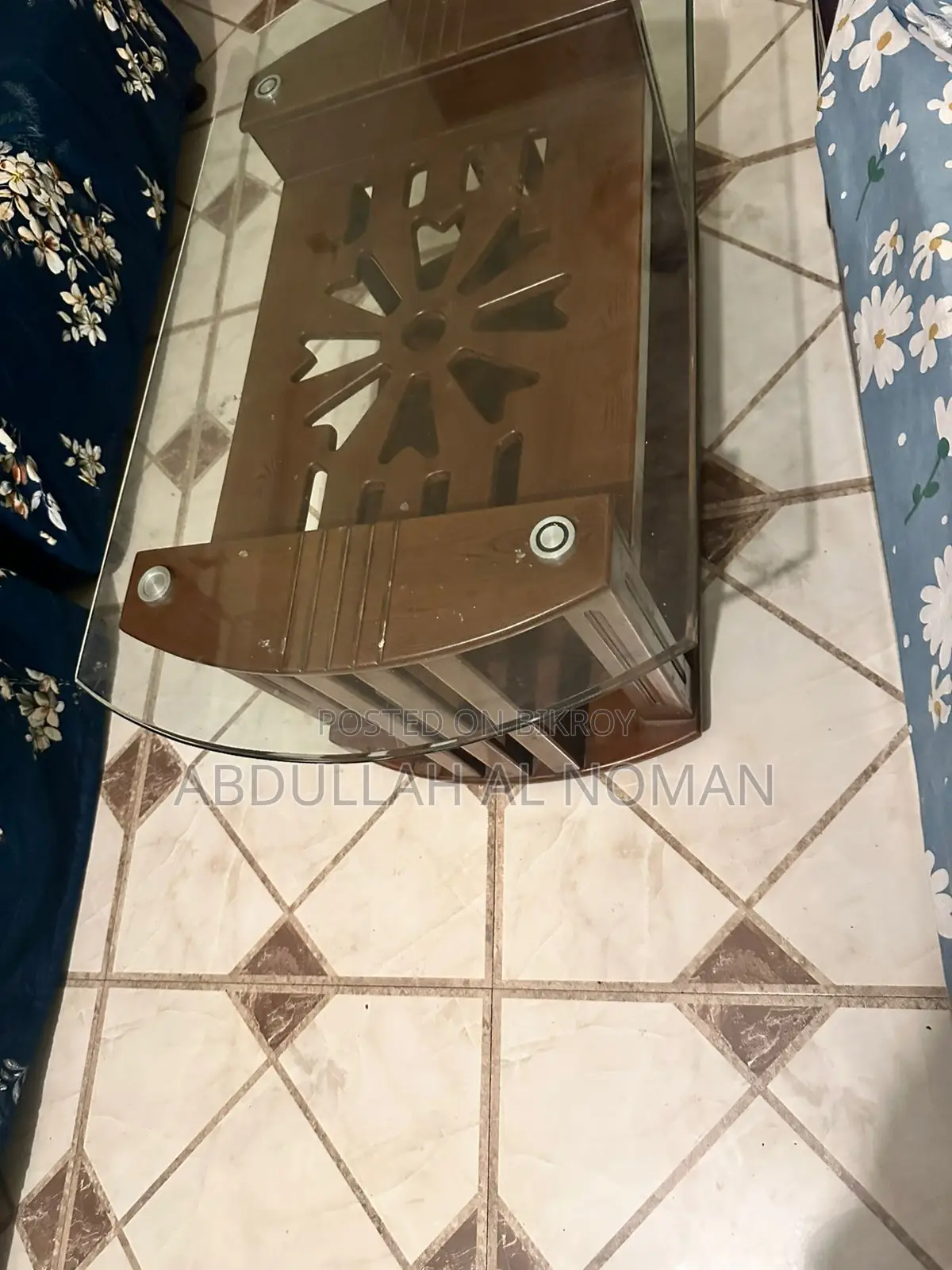Modern Glass Top Center Table – Solid Wood Base (Used)