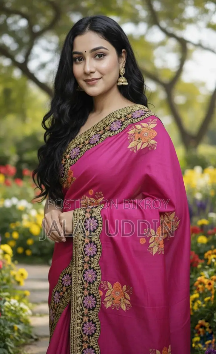 Premium Embroidery Semi Moslin Sharee