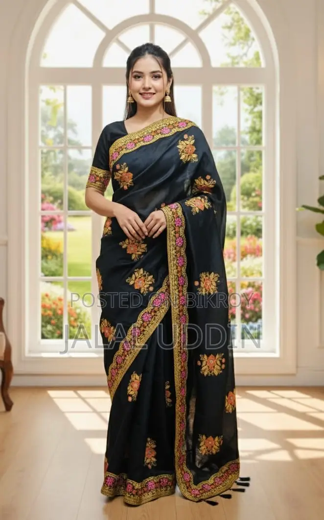 Premium Embroidery Semi Moslin Sharee