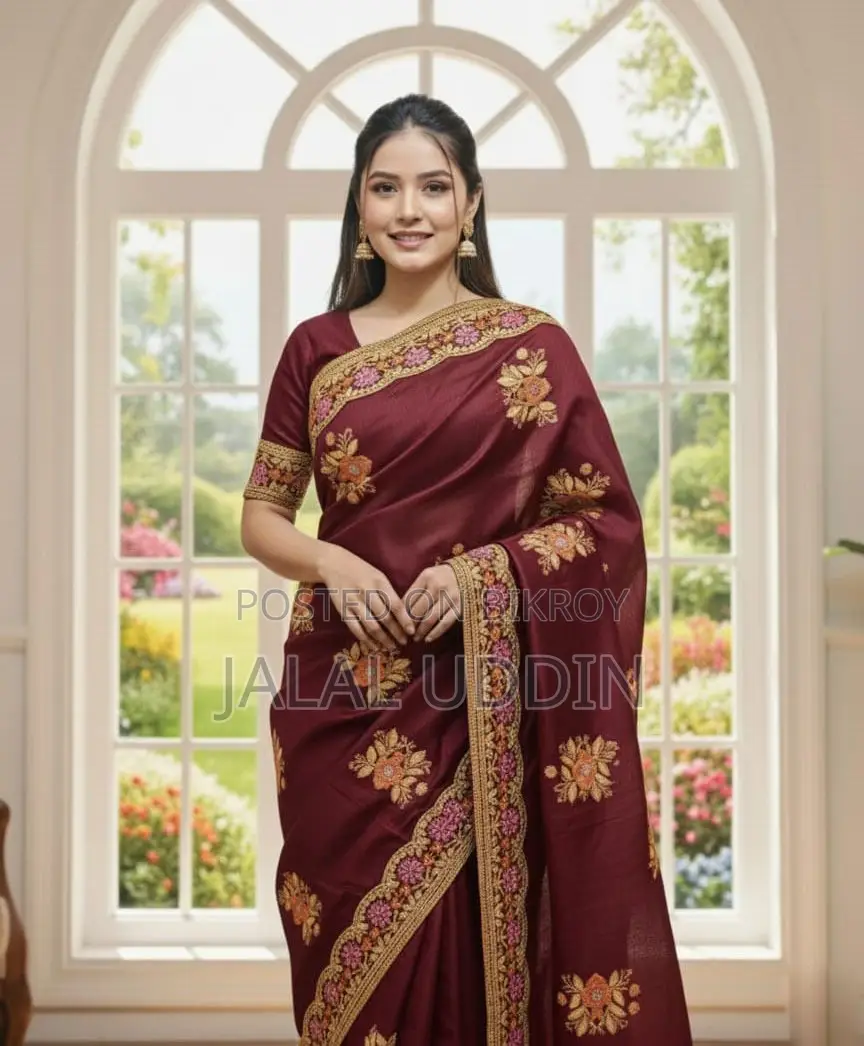 Premium Embroidery Semi Moslin Sharee