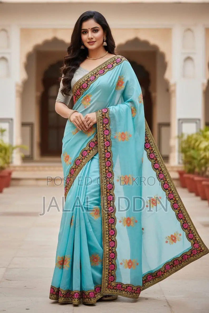 Premium Embroidery Semi Moslin Sharee