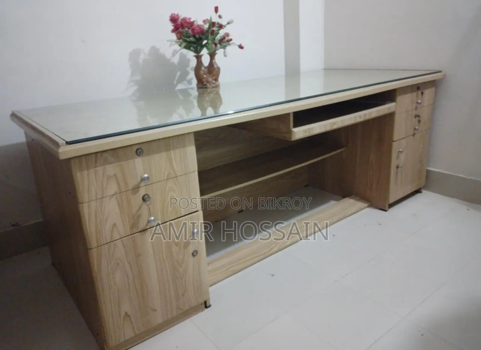অফিস টেবিল 3f×7f with 10mm Glass