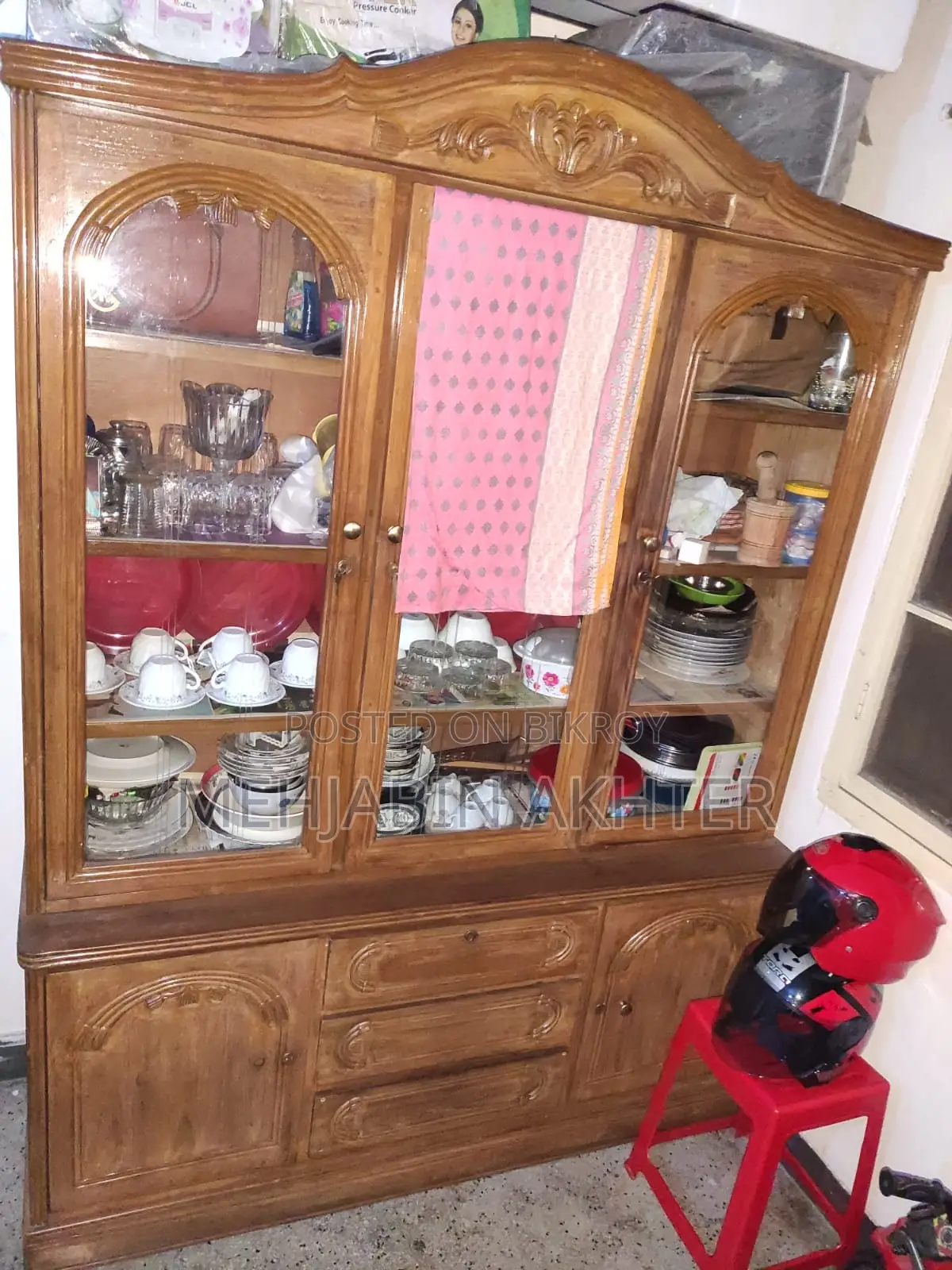 Teak Wood Three-Door Showcase