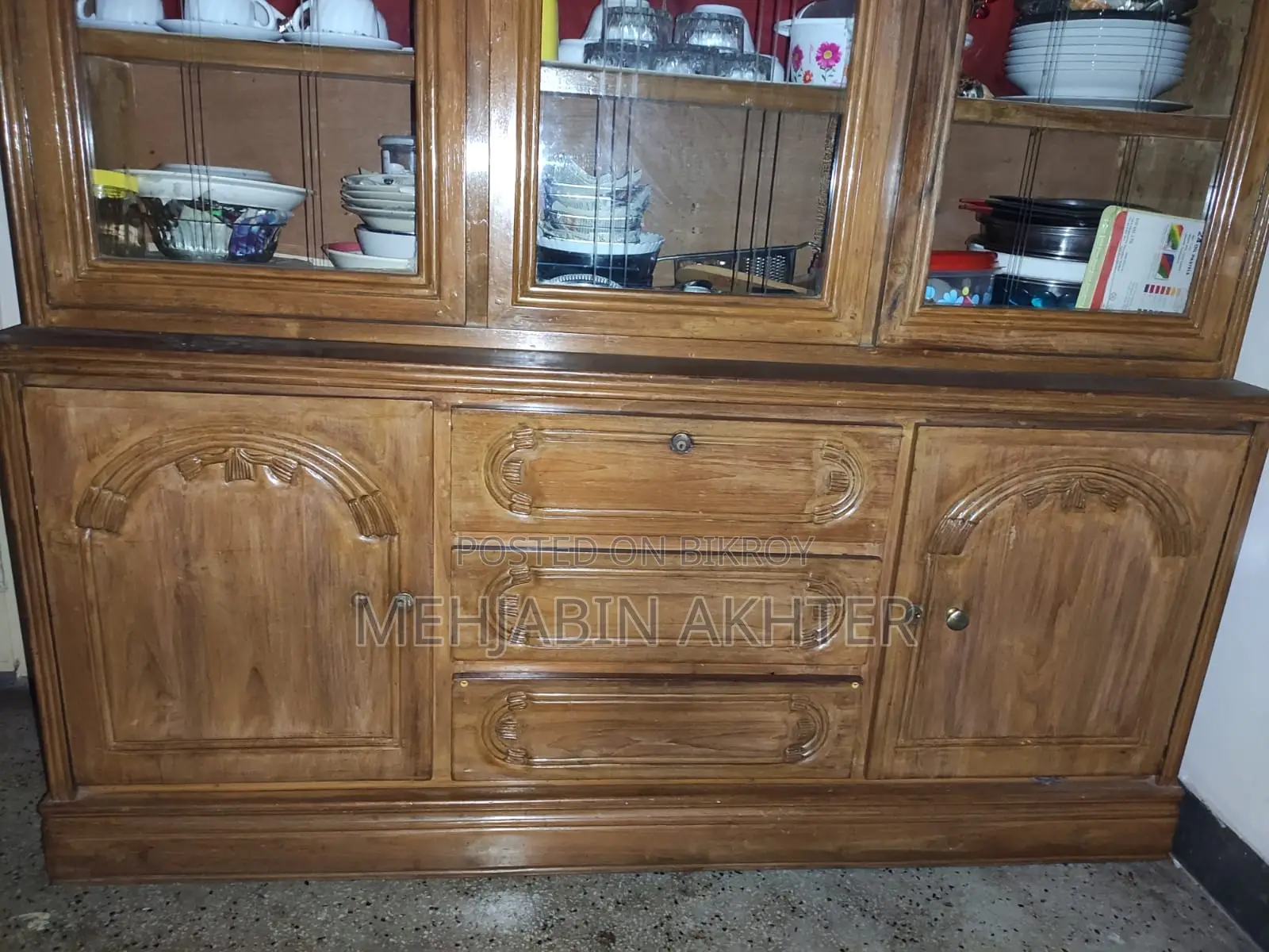 Teak Wood Three-Door Showcase