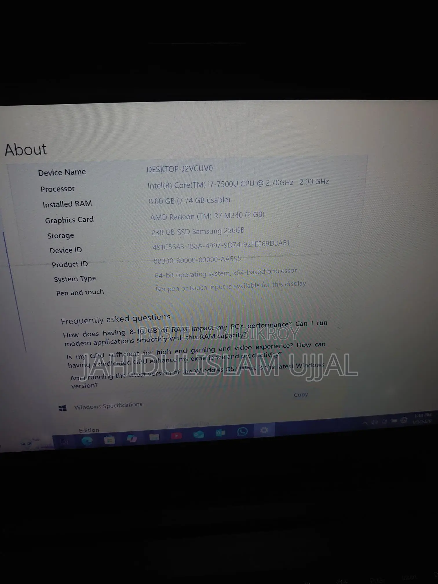 Lenovo Idea Pad core i7 7 generation 8GB RAM 256GB ssd 2gb graphics 2 H