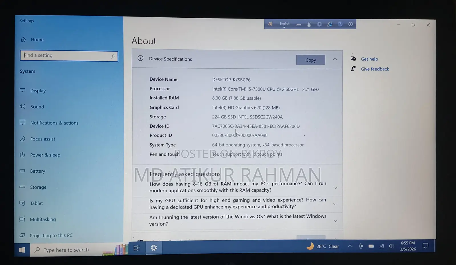 Model - HP Elitebook 840 gb . ram 8