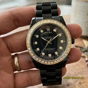 Luxury Full Black Diamond Studded Rolex Style Watch for Men