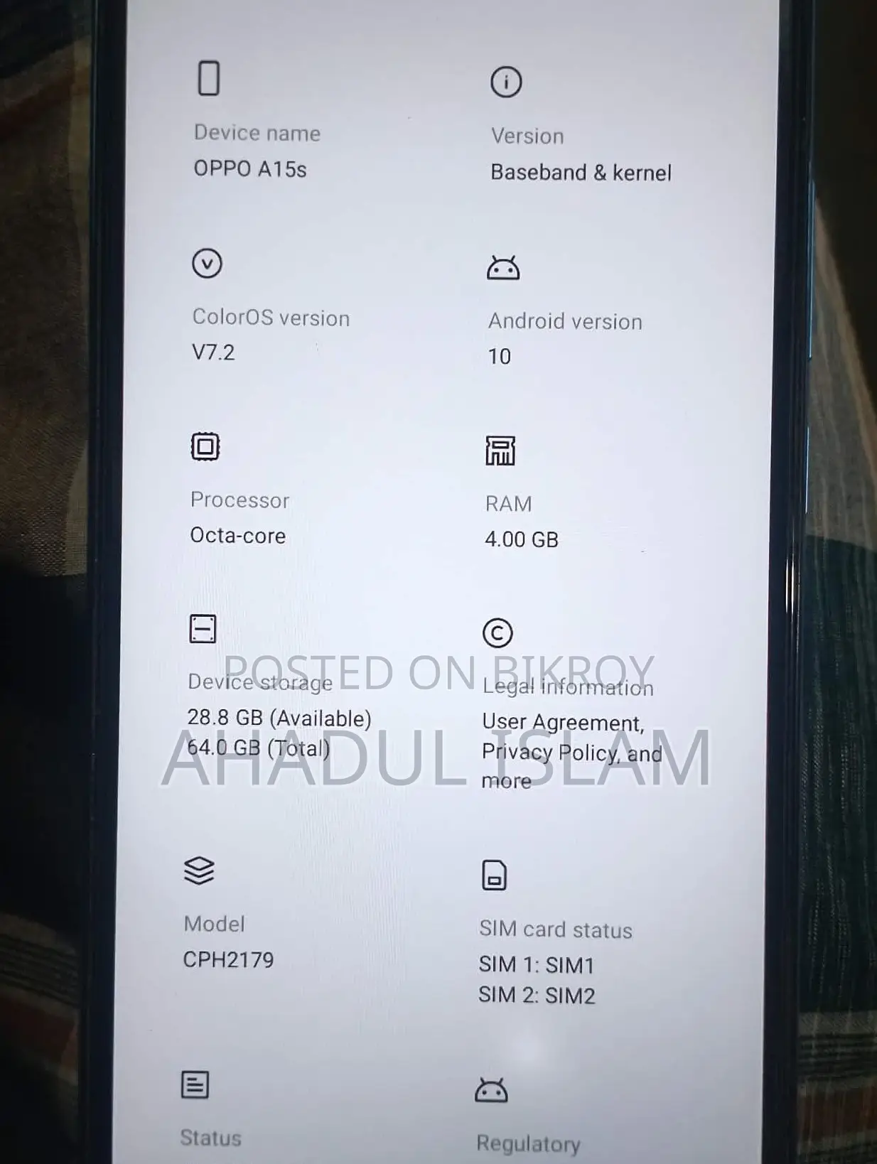 OPPO A15s Ram 4 Rom 64 (Used)