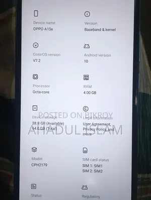 OPPO A15s Ram 4 Rom 64 (Used)