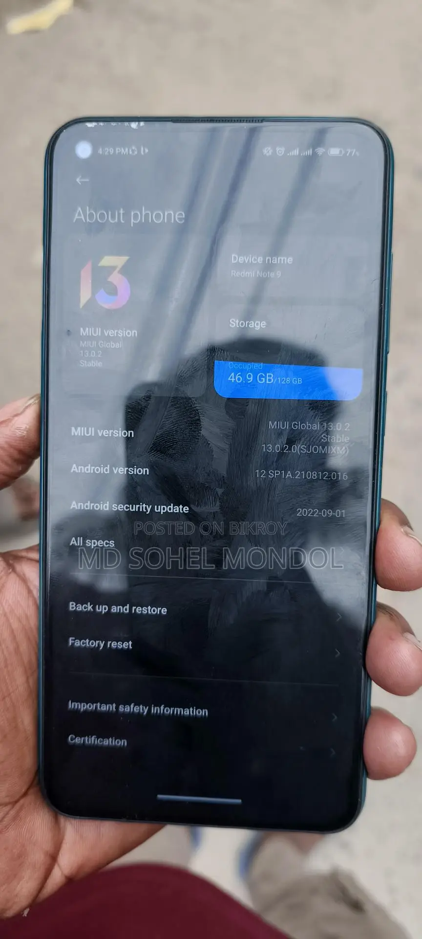 Xiaomi Redmi Note 9 RAM 4+4 ROM 128 (Used)