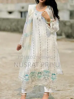 Elegant White Embroidered 3 Piece Dress – Ready Stock