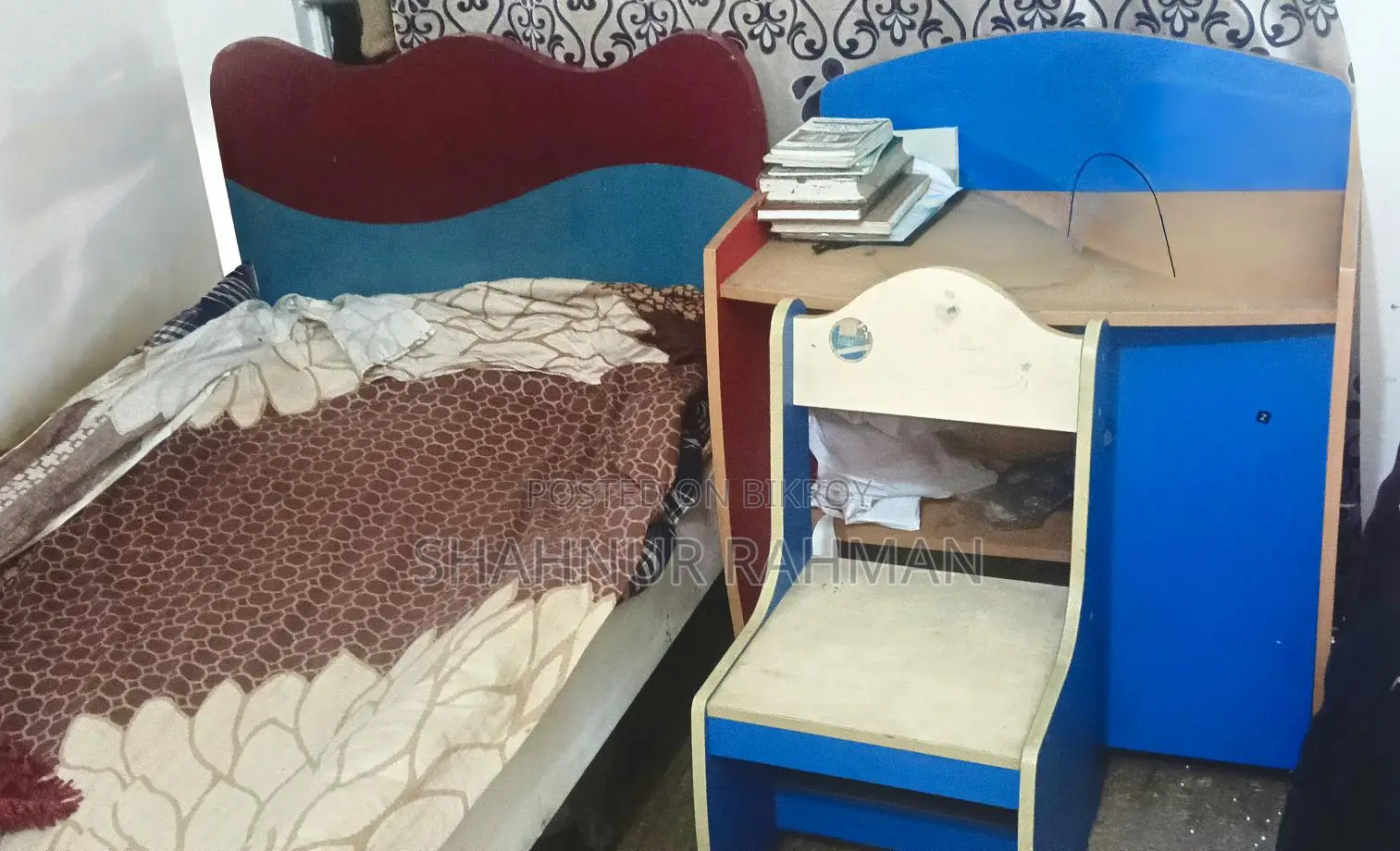 Single bed, study table-chair + wardrobe