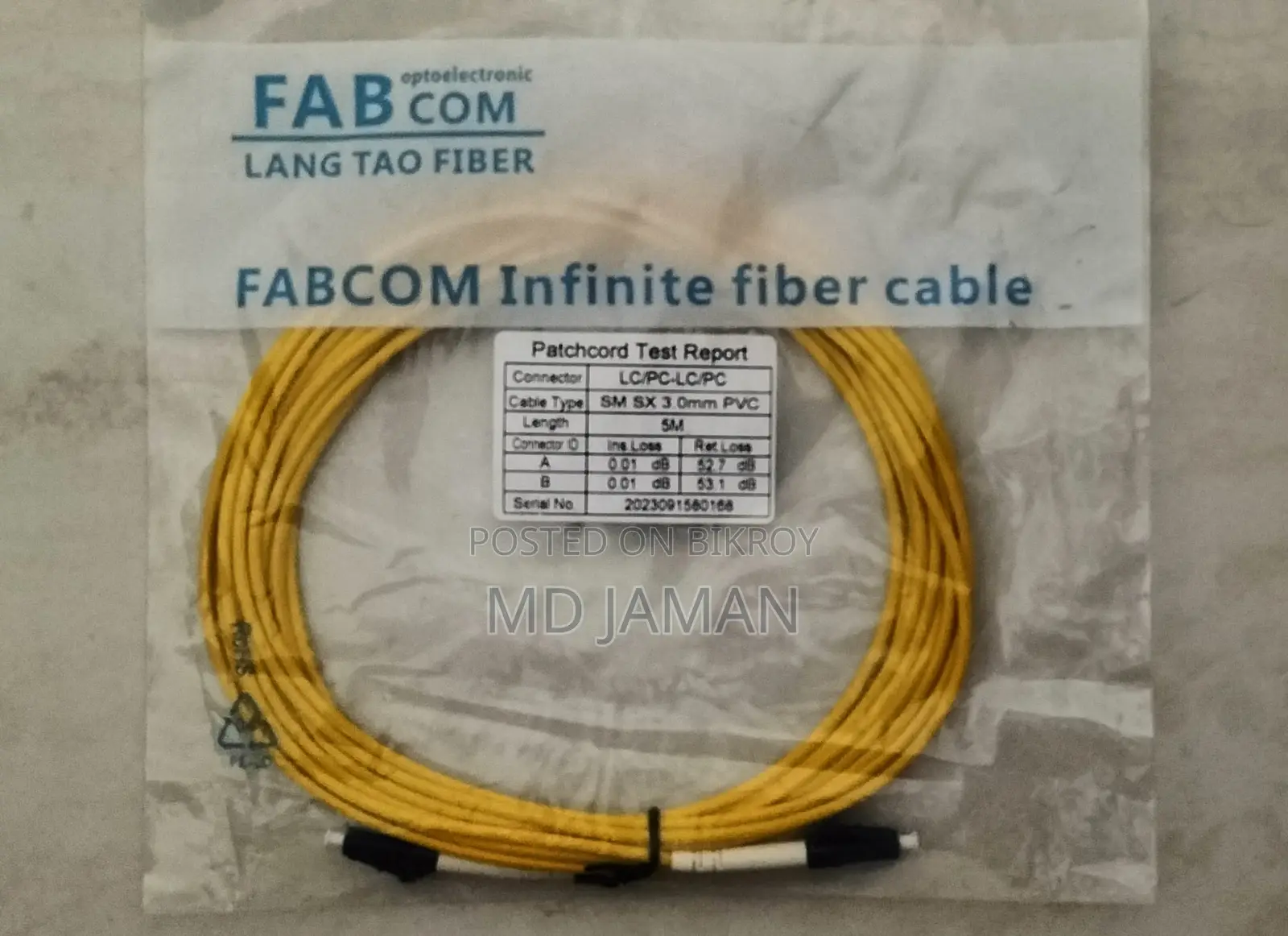 Fabcom LC-LC Single Mode SM Fiber Patch Cord
