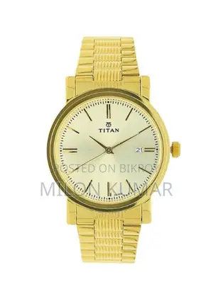 Titan Quartz Analog with Date Champagne Dial Stainless Steel Strap