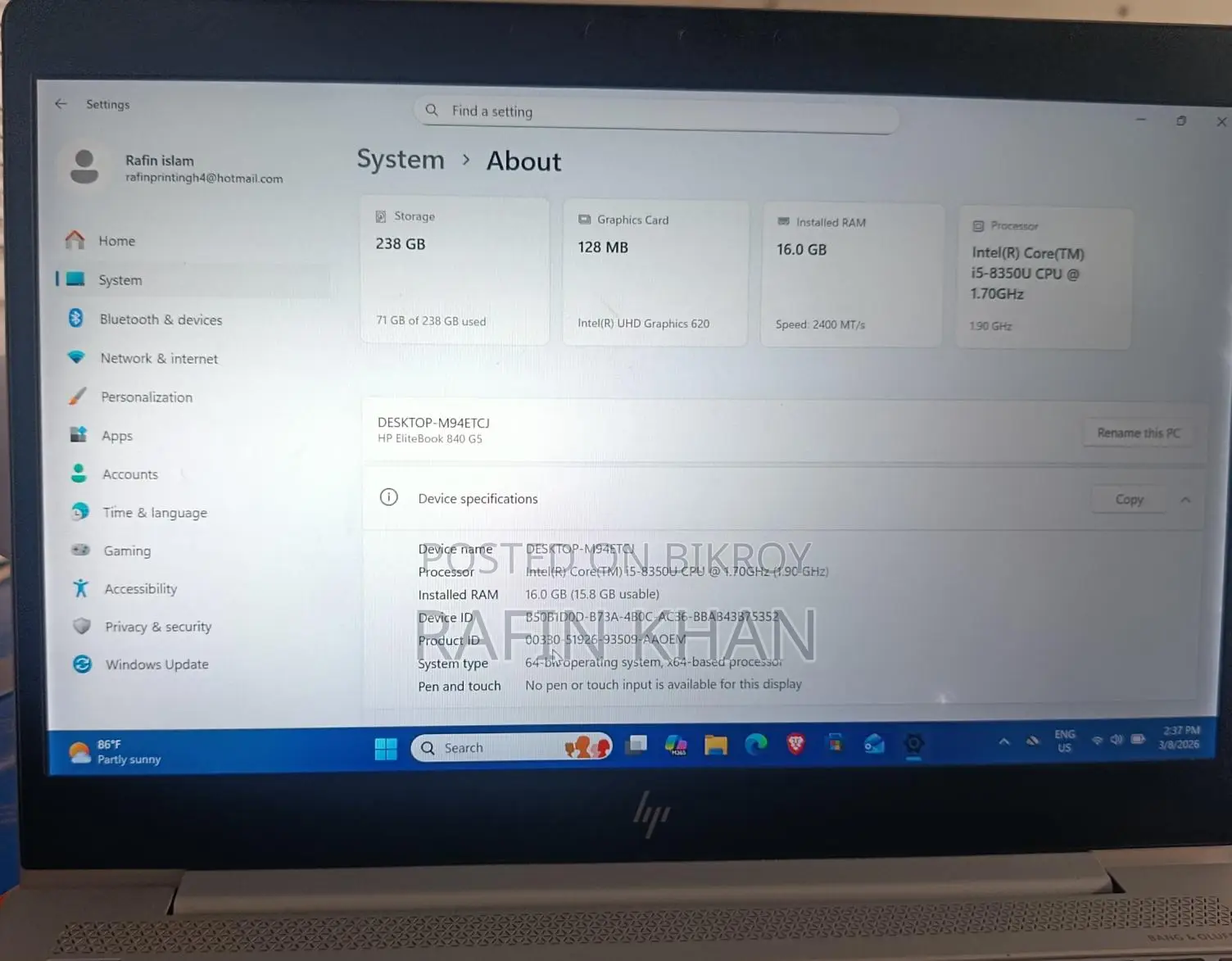 Hp Elitebook I5 8th Gen | 16gb Ram Vpro - Fresh Condition