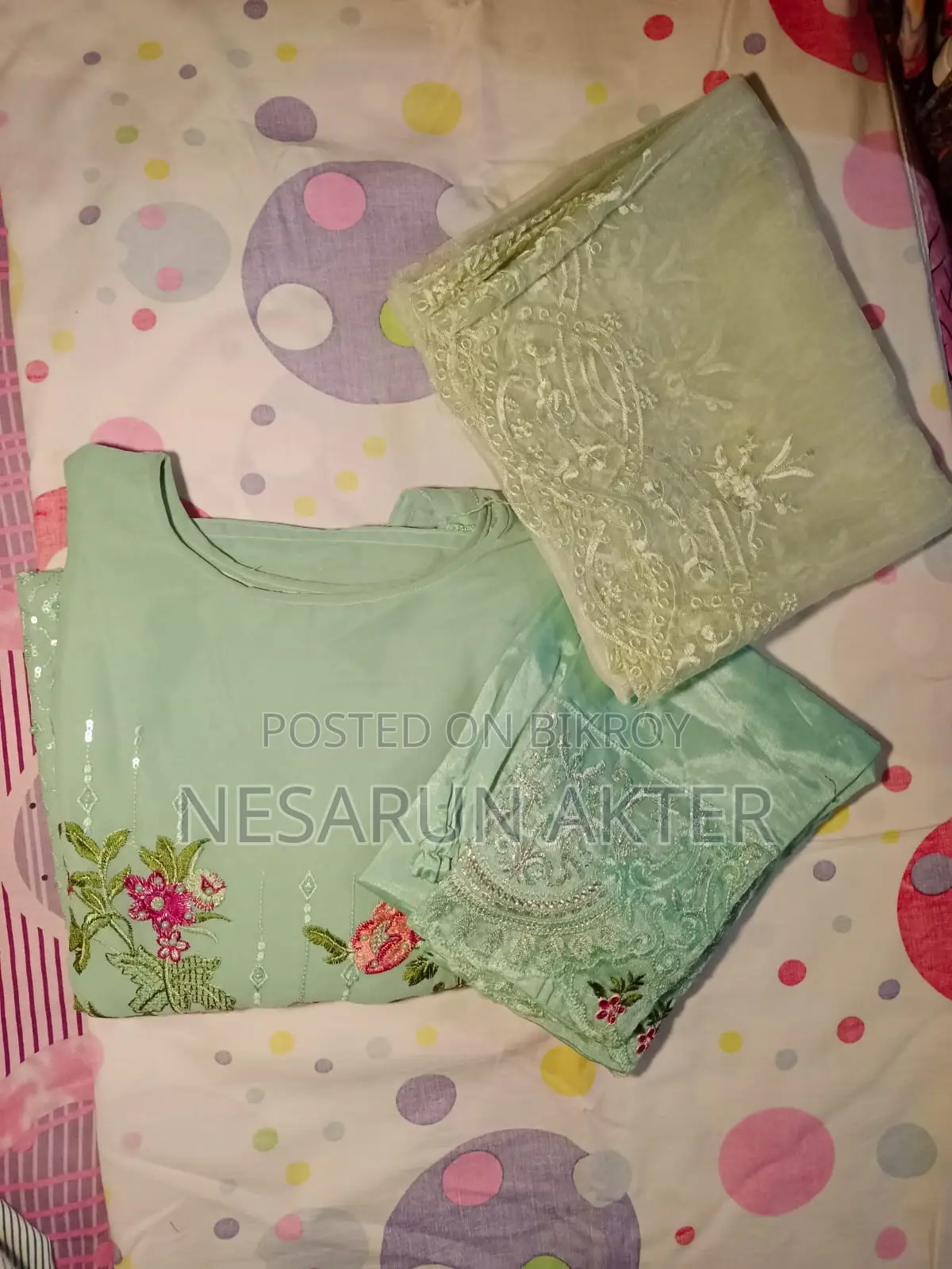 Stylish Mint Green Floral Organza Set (Worn only twice)