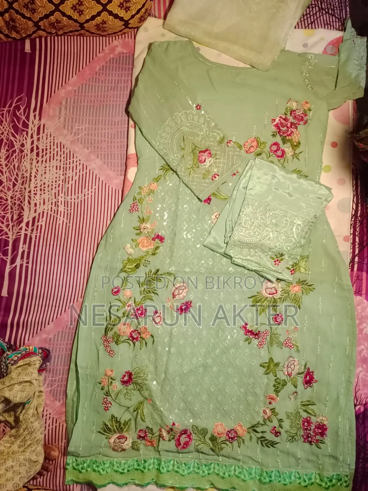 Stylish Mint Green Floral Organza Set (Worn only twice)
