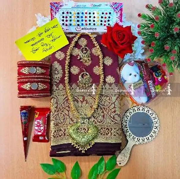 Saree, Bangle, and Cosmetics Combo