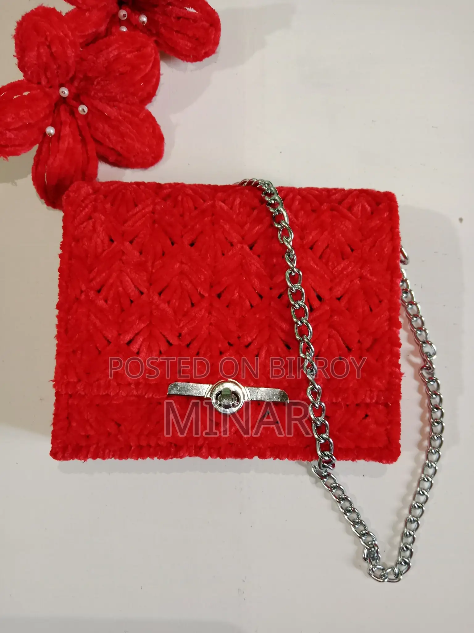 Handmade Red Velvet Crochet Ladies Bag