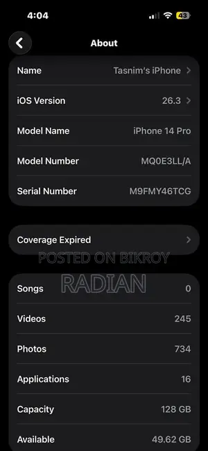 Apple iPhone 14 Pro USA Memo 84% (Used)