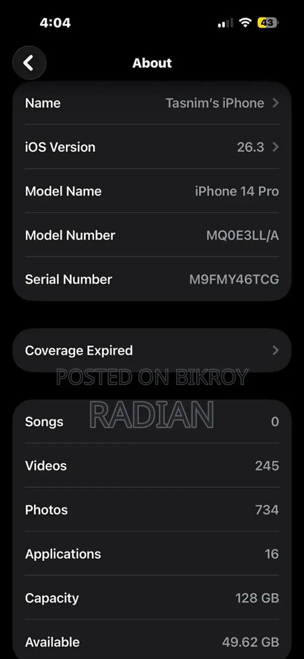 Apple iPhone 14 Pro USA Memo 84% (Used)