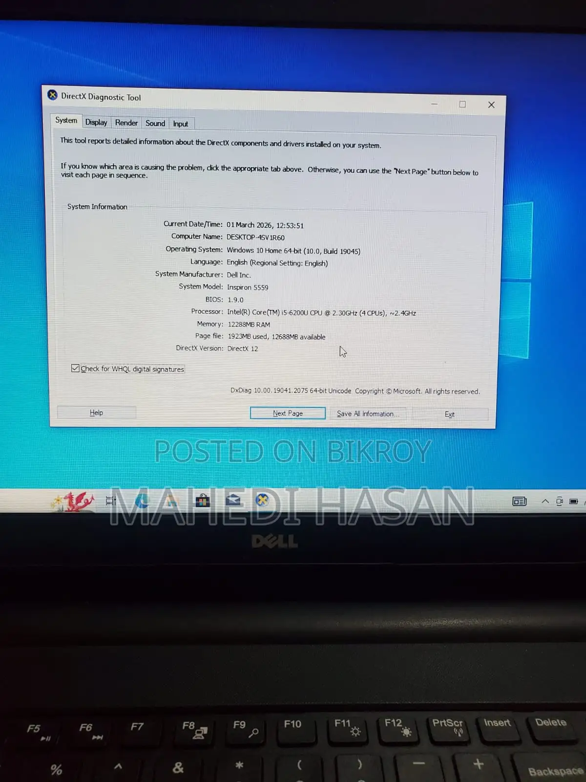 Dell i5, 6 Gen | RAM 12GB SSD 256GB HDD 512GB