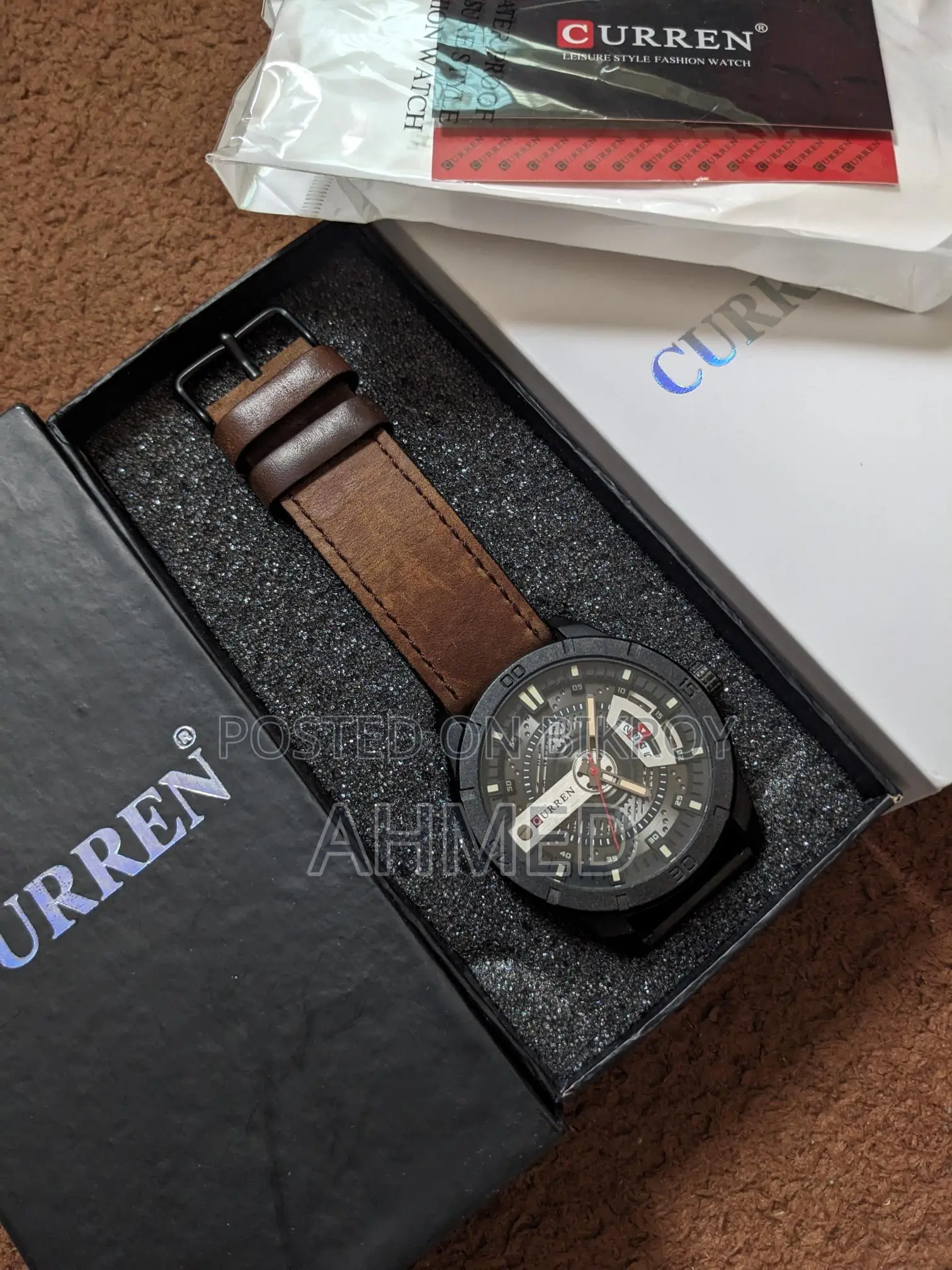 Curren 8301-Chocolate Leather Analog Watch for Men