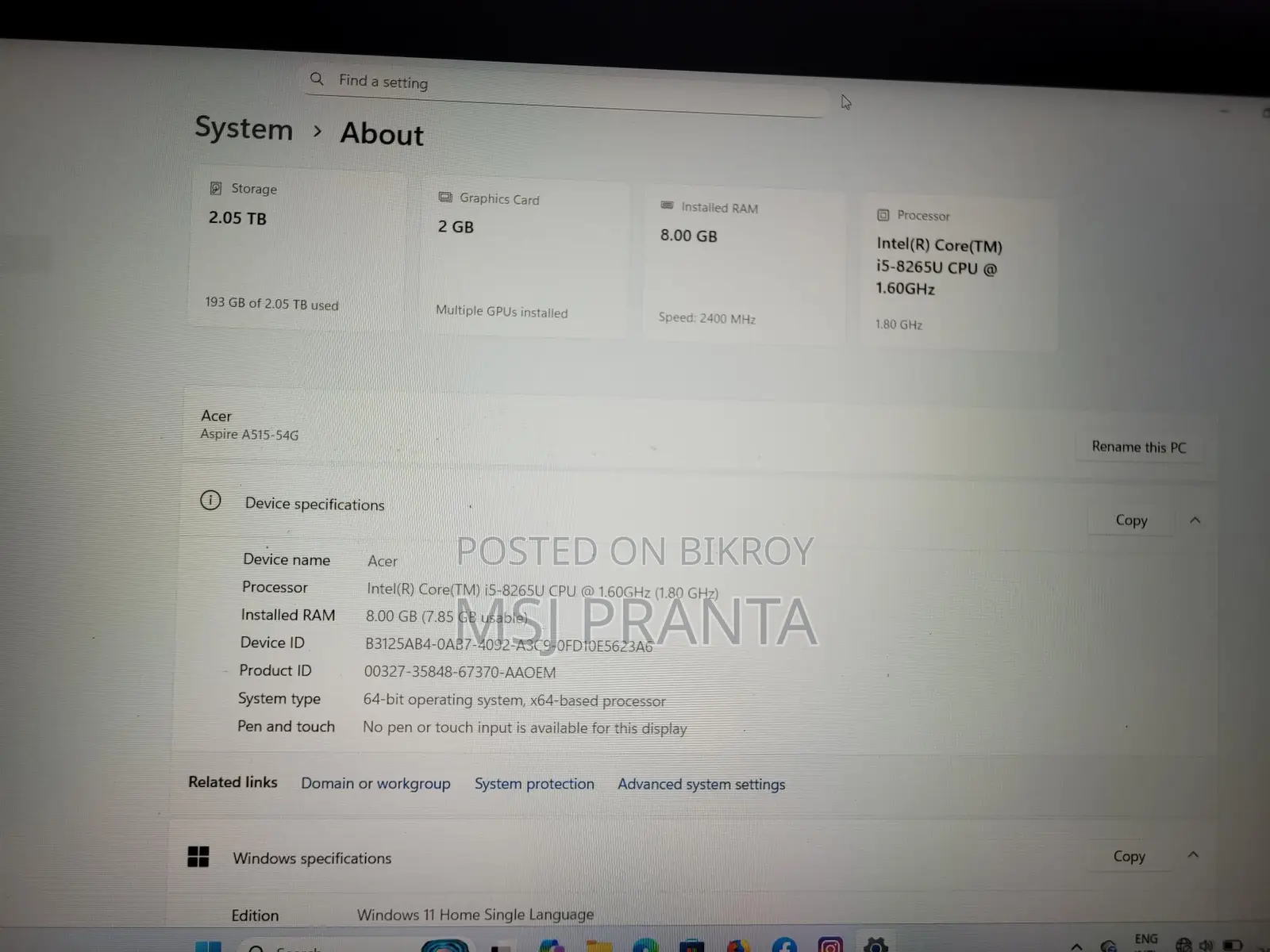 Acer Aspire 5 (Core i5 8th Gen | 2GB Graphics)