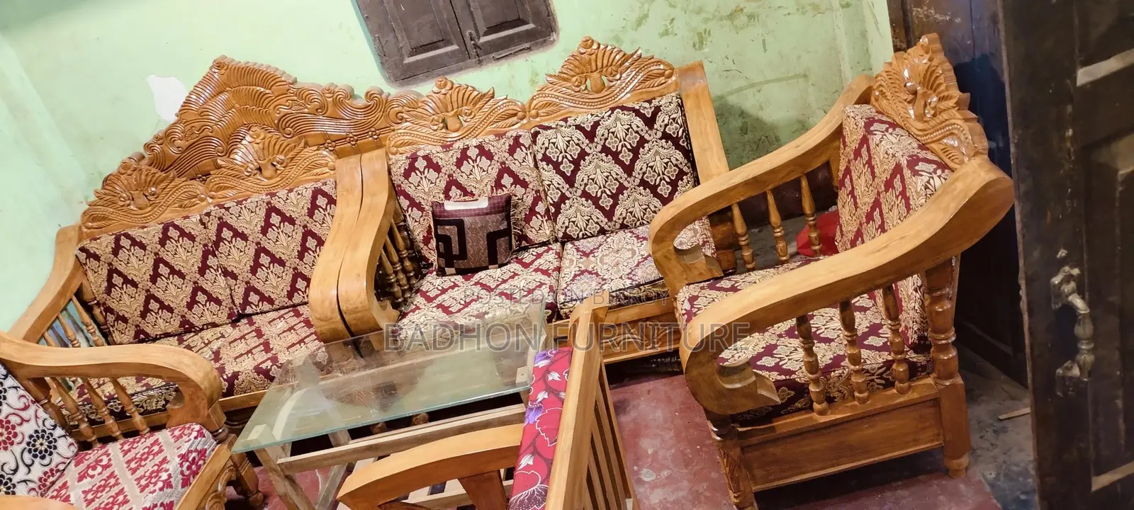 Akashmoni wooden sofa set for sale, Location - Postogola Bridge, Old Dhaka