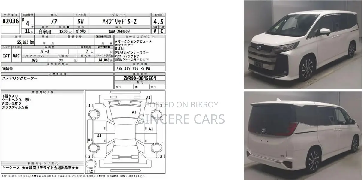 Toyota Noah SZ. 4.5. GRADE 2022