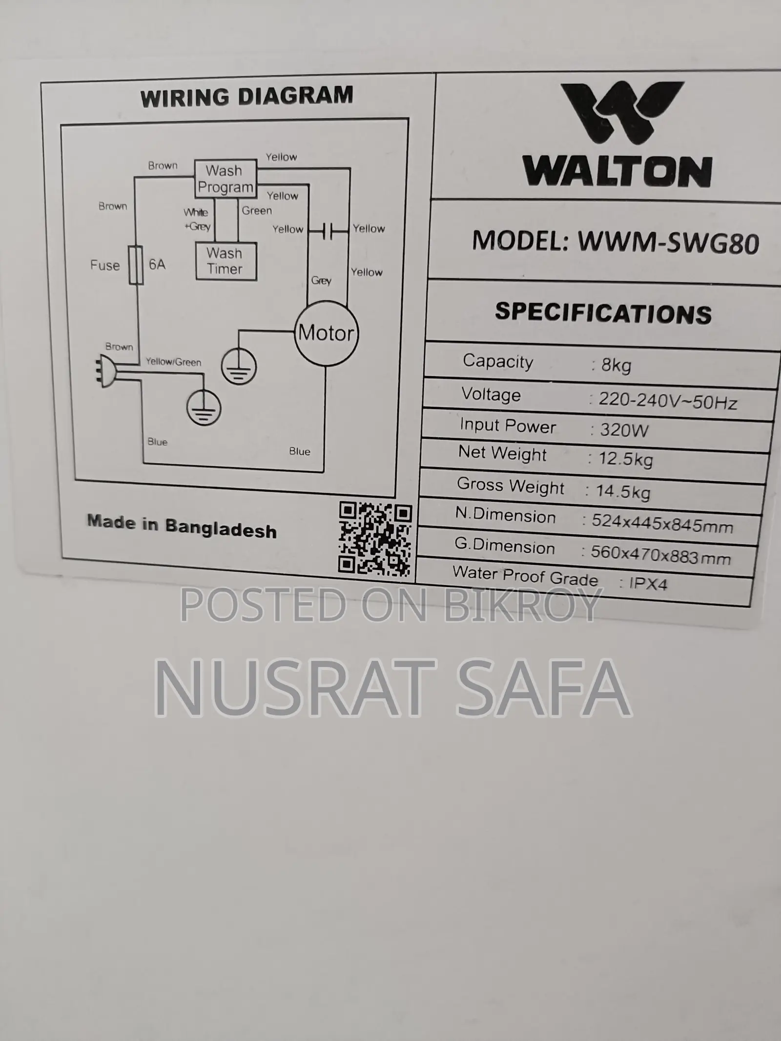 Newly Bought Walton 8kg Washing Machine (wwm-swg80) - under Warranty!