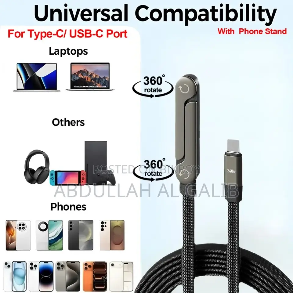 240W Foldable Phone Stand Fast Charging Type-C Cable